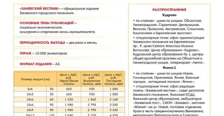 Сообщаем об изменении тарифов на размещение рекламных объявлений в газете «Заневский вестник»